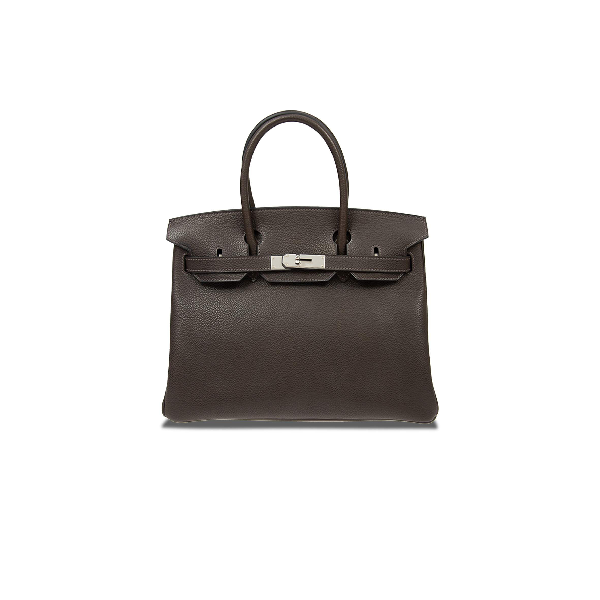 HERMÈS BIRKIN 30 CHEVRE LEATHER EBONY SILVER BUCKLE BAG H028369CC36 (30*23*15cm)